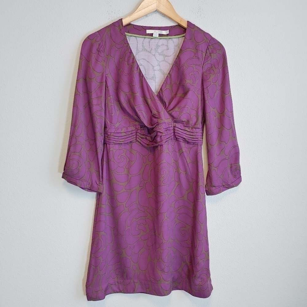 Boden A-Line Purple and Brown Geometric Floral Design Dress Sz 2R